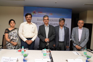 (L to R): Mrs. Swati Shetty (Centre of Human Genetics), Dr. M.S. Reddy (Human Genetics, Bangalore University), Dr. Jagadish Mittur (KBITS, Government of Karnataka), Dr. Vijay Chandru (Member ORDI, VGBT) and Mr. Prasanna Shirol (Founder Director, ORDI)