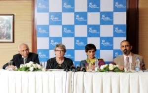 (Left to Right) Dr Narendra Trivedi, CEO, Apollo Hospitals, Navi Mumbai; Ms. Paula Wilson, CEO, JCI, USA; Dr Preetha Reddy, utive Vice Chairperson, Apollo Hospitals Group; Dr. Anupam Sibal, Group Medical Director, Apollo Hospitals Group